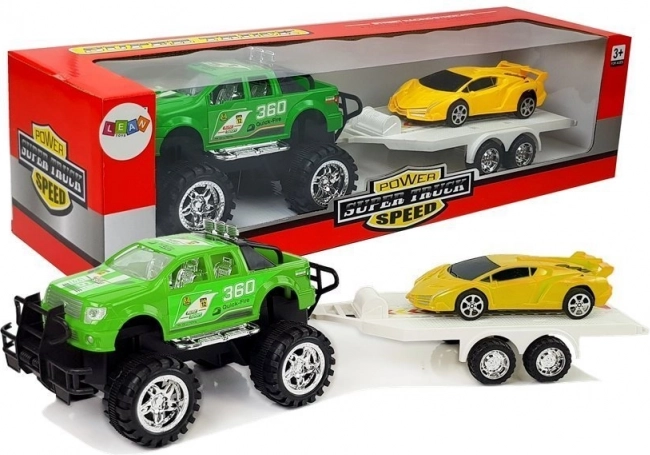 Vehicle Set - Yellow Sports Car, Green Off-road Car with Friction Drive