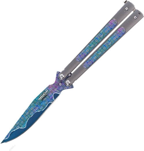 Saliekamais balisongs JOKER Butterfly, 10,8 cm, pilnībā metālisks, varavīksnes dekors