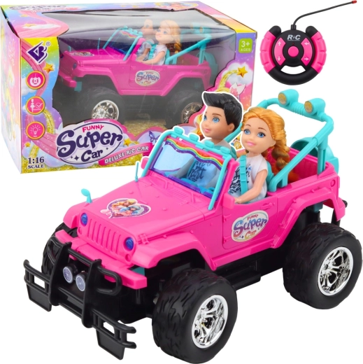 Rozā RC apvidus auto ar lellēm 1:16
