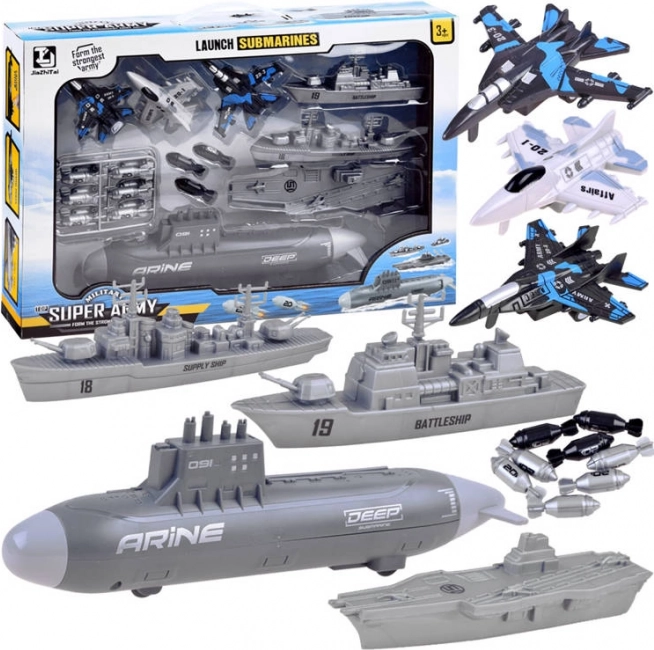 Zemūdenes un kara kuģu komplekts – jūras kauja bērniem