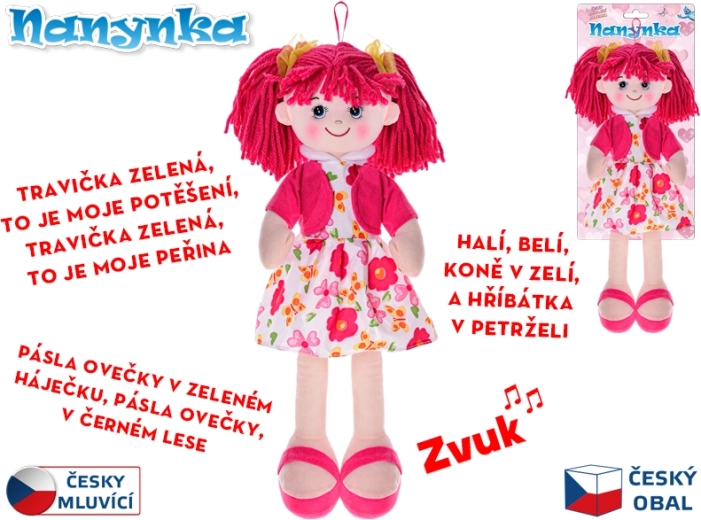 Interaktīva auduma lelle Nanynka 50 cm, dzied un runā čehu valodā