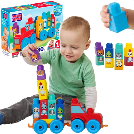 Fisher-Price Mega Bloks Tractor with Farm Animals for Building and Assembly