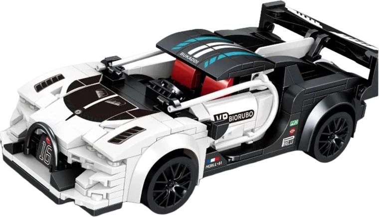 White remote-controlled sports car building set
