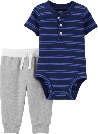 Carter's 2 daļu komplekts zēniem – bodijs ar īsām piedurknēm un sporta bikses Blue Stripes – NB/izm. 56