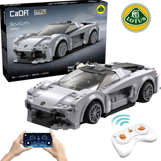 CaDA RC Building Set Sports Car LOTUS Evija, Gray, 308 Pieces, Dual Mode