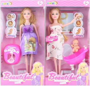 Grūtniece lelle ar mazulīti un piederumiem