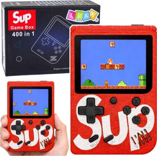 Portable retro gaming console SUP with 400 games, 3" LCD, red