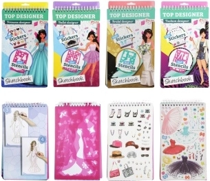 Skiču albums TOP DESIGNER mazajām modes dizainerēm ar šabloniem un uzlīmēm