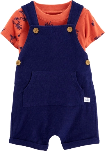 Carter’s 2 daļu komplekts zēniem: īsroku T-krekls un šorti ar lencēm tumši zilā/oranžā krāsā – 6m