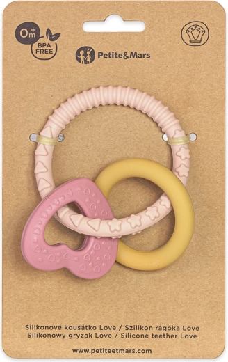 PETITE&MARS silikona košļājamais riņķis Love cute pink 0m+
