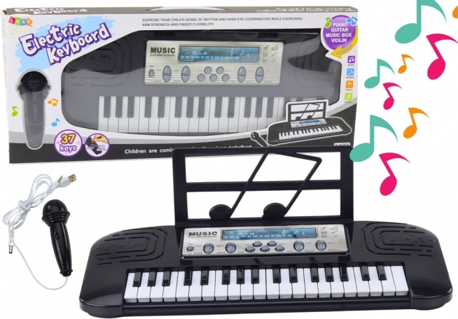 Electric kids keyboard with stand and microphone – black
