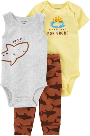 Carter's 3 daļu komplekts zēniem Brown Shark – sporta bikses un 2× bodiji – 24m