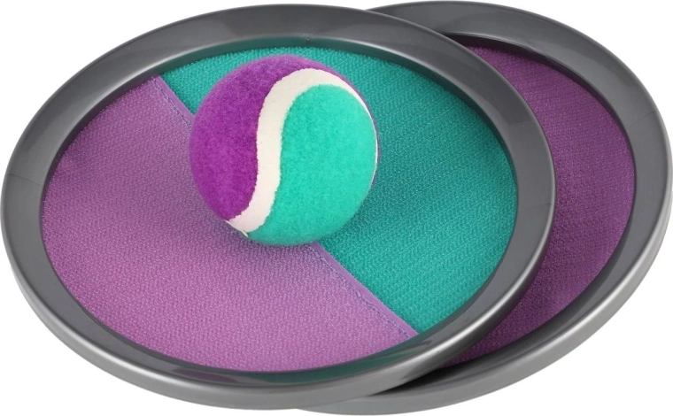 Catch ball spēle ar lipekļiem 19 cm – zaļi‑violeta, tīklā