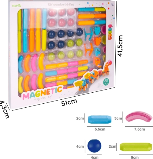 Magnētiskā 3D konstruktora komplekts, 80 detaļas