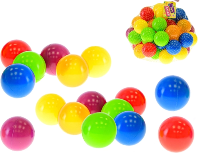 Krāsainas bumbiņas rotaļu stūrītim 6 cm, 50 gab. tīklā