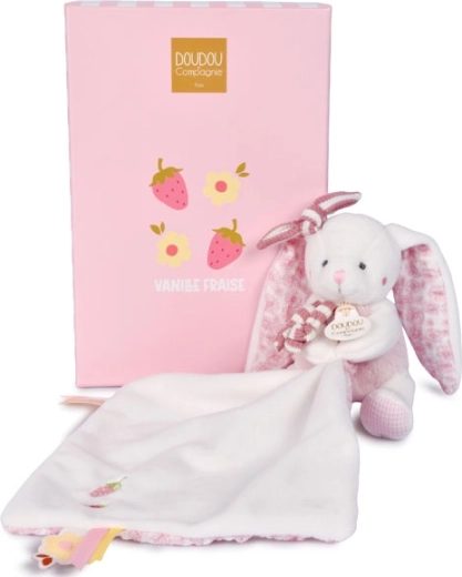 Doudou dāvanu komplekts: plīša trusītis ar sedziņu, 10 cm, rozā
