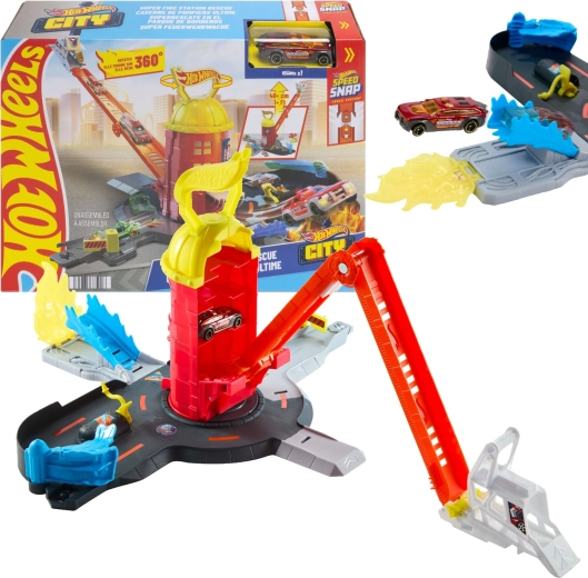 Hot Wheels City super ugunsdzēsēju stacija ar metāla automašīnīti