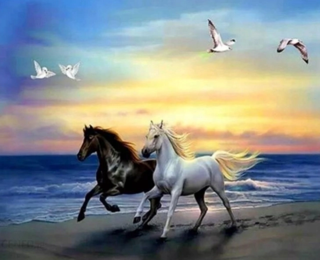 Diamond Painting Horses on the Beach 30 × 40 cm