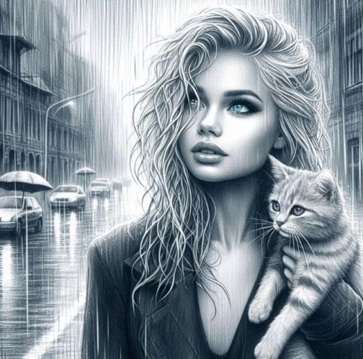 Diamond Painting Blue-Eyed Woman with Cat 30 × 40 cm