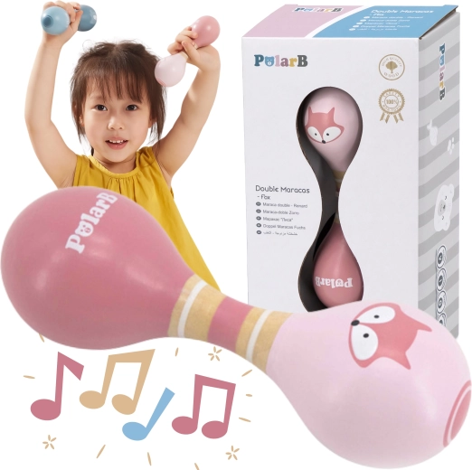 Wooden double-ended rattle ball with fox Polar B