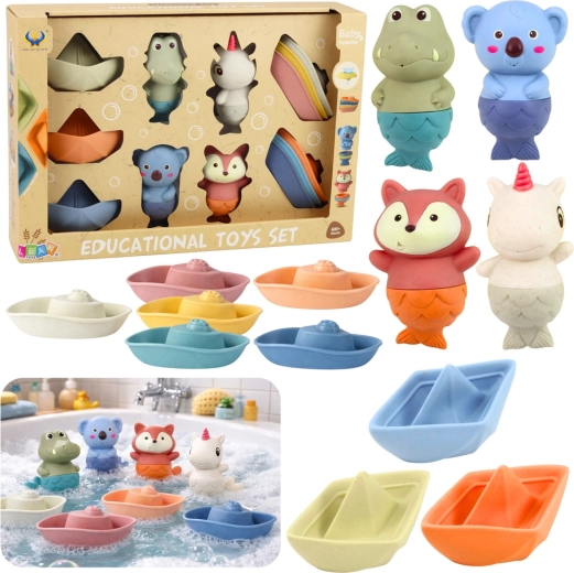 Gumijas vannas rotaļlietu komplekts – dzīvnieki un laivas, 13 daļas