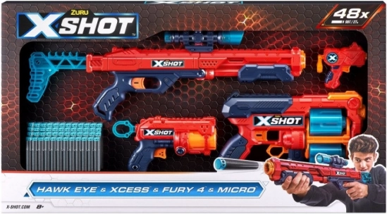 X-Shot Combo Set Hawk Eye + Xcess + Fury 4 + Micro