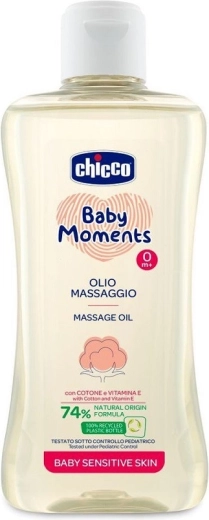 Chicco masāžas eļļa pret piena kreveli ar kokvilnu un E vitamīnu, Baby Moments Sensitive 200 ml