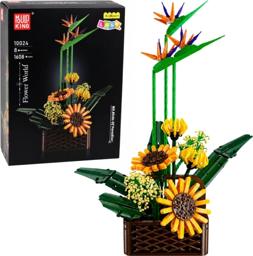 Flower Arrangement Building Set: Bird of Paradise and Sunflowers in a Planter (1608 pieces)