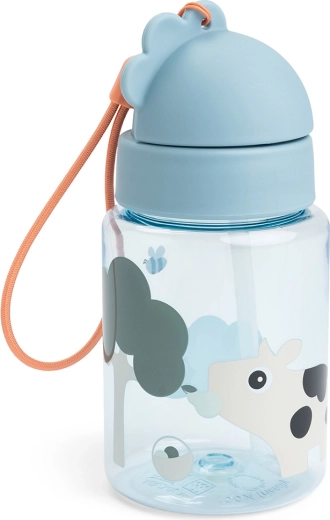Done by Deer kids’ straw bottle Tiny farm blue 280 ml