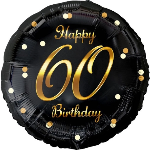 Folijas balons Happy 60 Birthday – melns ar zeltītu apdruku