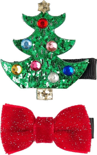 Souza! hair clips with a Christmas tree and bow (2 pcs)