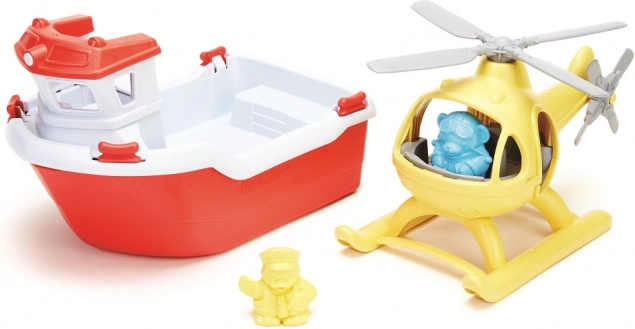 Green Toys glābšanas laiva ar helikopteru 2 vienā