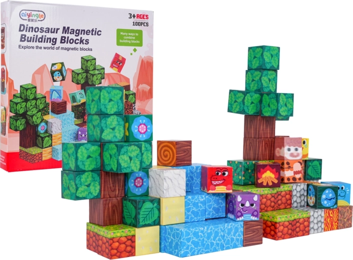 Magnetic 3D building blocks with dinosaur theme 100 pcs