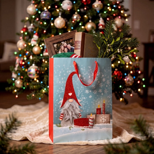 Christmas gift bag with elf and glitter 31 × 42 × 12 cm - 1 piece
