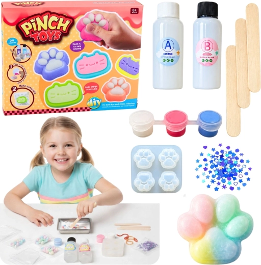 Radošais DIY komplekts antistresa squishy izgatavošanai – kaķa ķepiņa (44 detaļas)