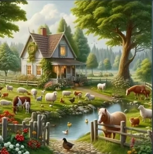 Norimpex dimanta mozaīka Lauku māja ar dzīvniekiem 30 × 40 cm