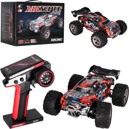 RC apvidus auto WLToys 184008 1:18 4WD ar bezsuku motoru un LED apgaismojumu