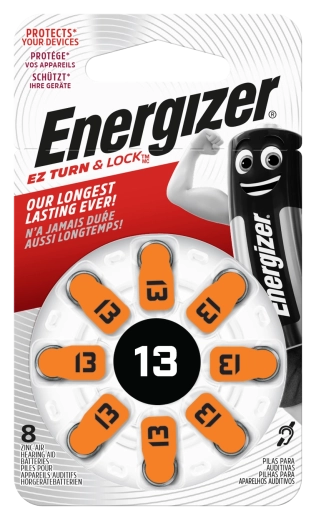 Energizer 13 hearing aid button batteries - 8 pcs