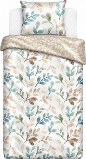 MILAGRO VERDE Cotton Sateen Bedding with Beige and Green Leaf Pattern, 140 × 200 cm