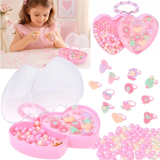 Children’s jewelry-making set with 12 rings and a heart case
