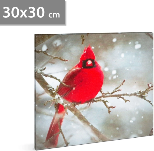 LED Wall Art with Red Cardinal 30 × 30 cm