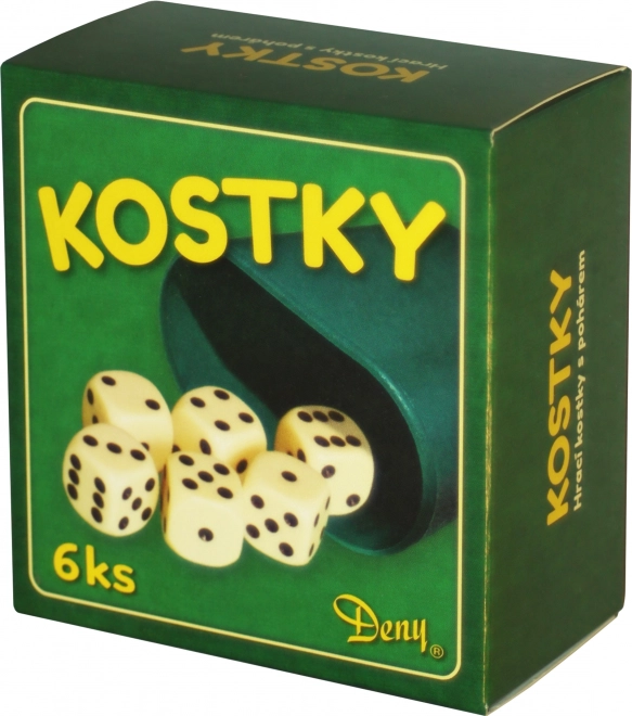 Baltas spēļu kauliņi ar glāzīti, 6 gab.