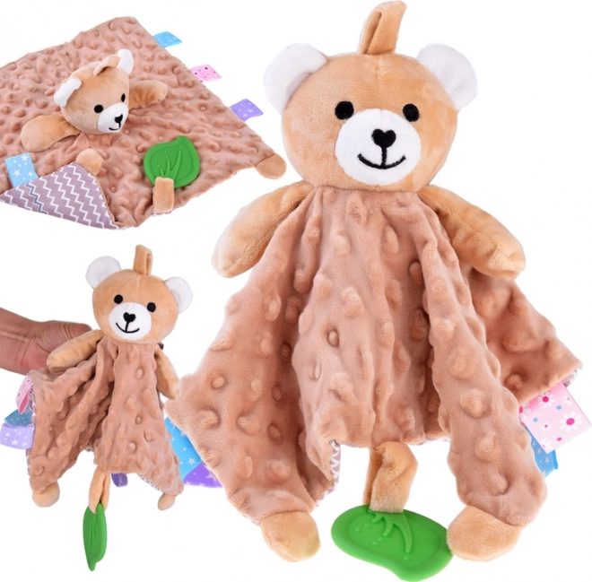 Mīkstā mīļrota trusītis ar etiķetēm un silikona graužamo rotaļlietu zīdaiņiem – Medvěd