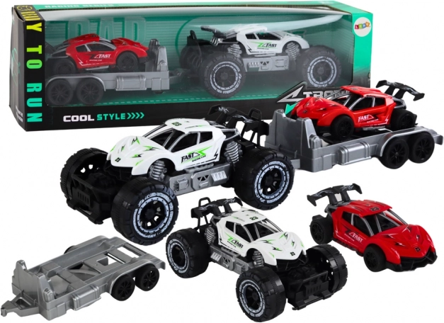 Off-road car with trailer and sports car set