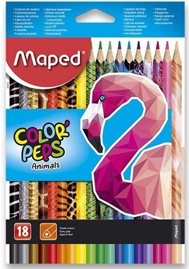Trīsstūrveida krāsainie zīmuļi MAPED Color'Peps Animals 18 gab.
