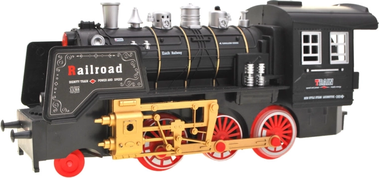 Reālistiska tvaika lokomotīve ar gaismu un dūmiem