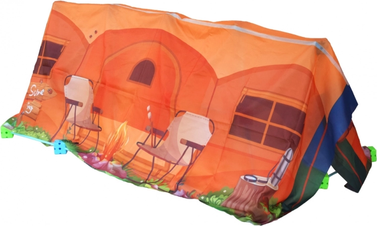 Audums ar apdruku pārvērš rāmi par telti