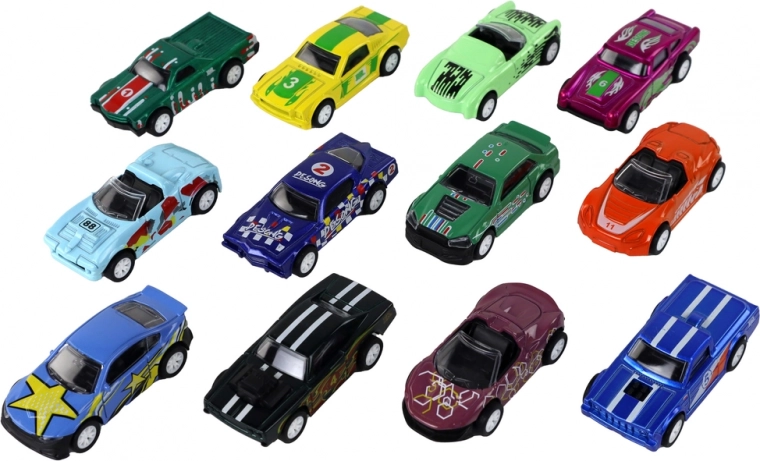 12 dažādi rotaļu auto mērogā 1:64