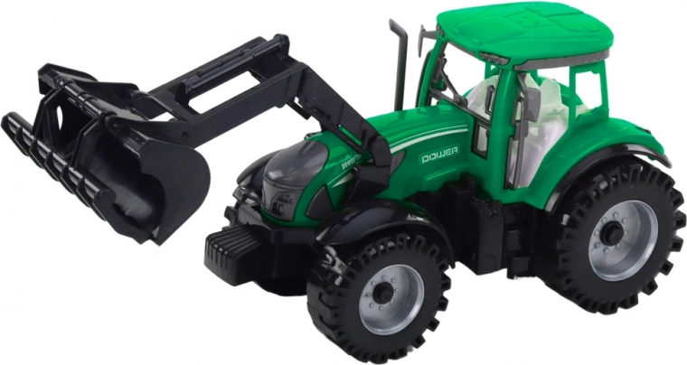 Reālistisks traktors ar funkcionālu iekrāvēju