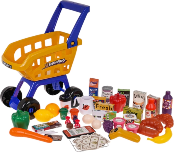 Lieli iepirkumu ratiņi un kaudze pārtikas produktu